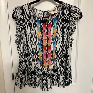 Savanna Jane Black and White Blouse with Colorful Accents